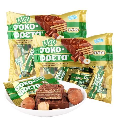 【包邮直发】优佳迷你榛仁牛奶巧克力威化饼干210g*2